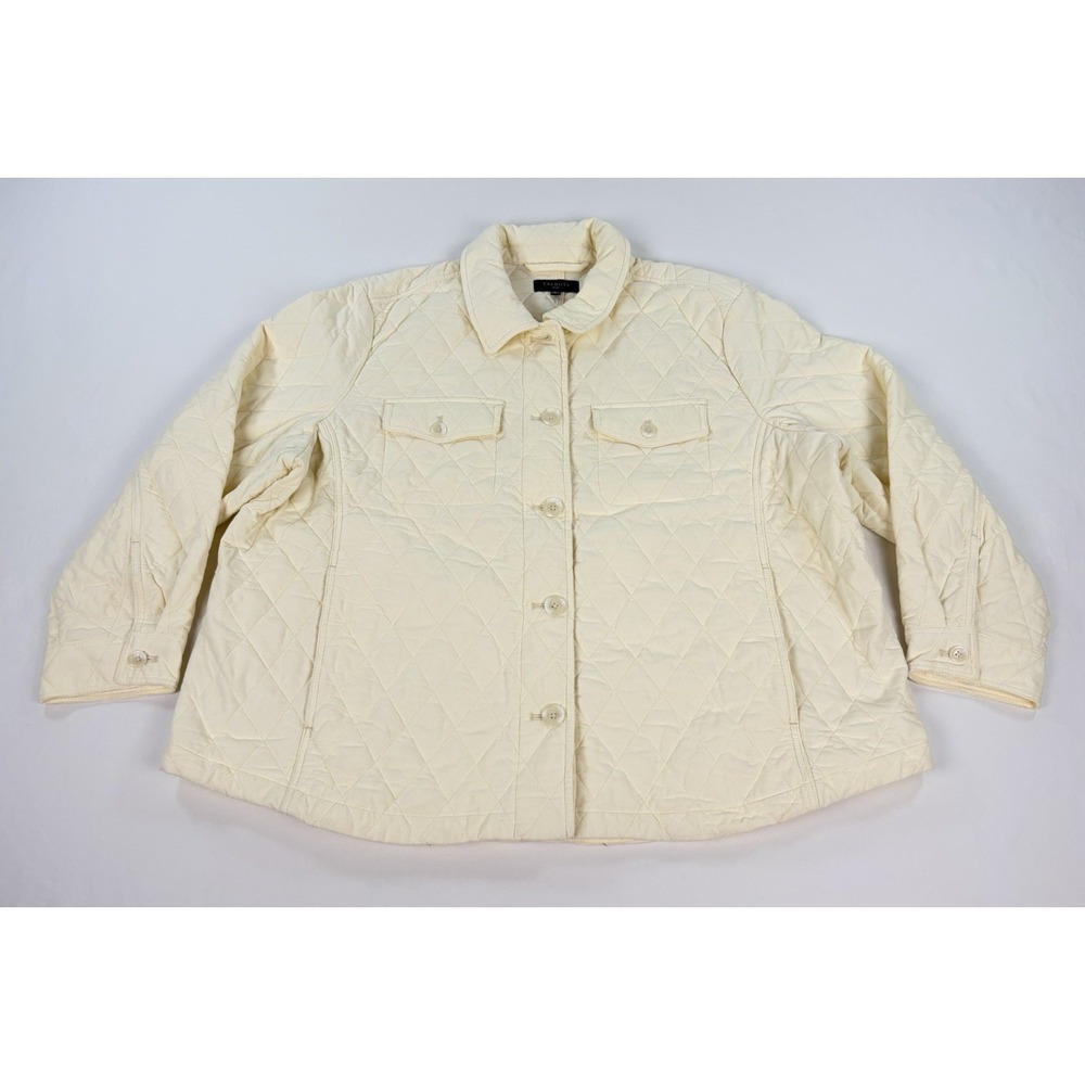 Talbots Women's Plus 3X Quilted Barn Jacket Ivory Cream Cotton Button Up New